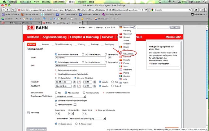 "Deutsche Bahn online ticket booking window for choice of language in getting cheapest train tickets in Germany for you"