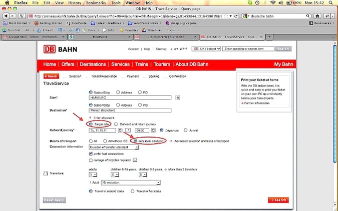"Deutsche Bahn online ticket booking window for getting cheapest train ticket in Germany any time"