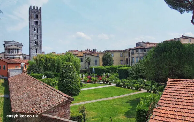 "historical buildings on the Walk Along the Lucca Wall"