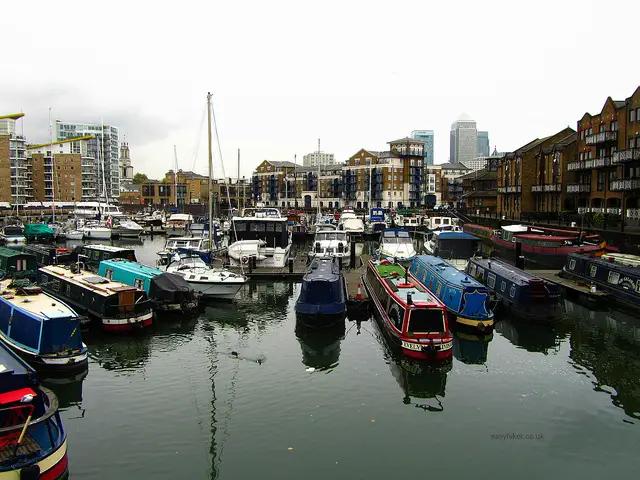 "A view of the Canary Wharf from the Limehouse Basin in London"