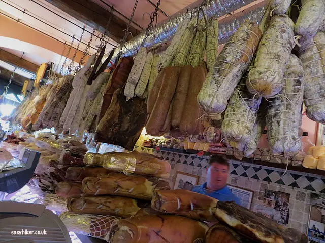 "Sausages of all kinds in a butcher's shop in Campo dei Fiori Rome"