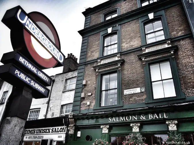 "entrance to Bethnal Green underground station in London"