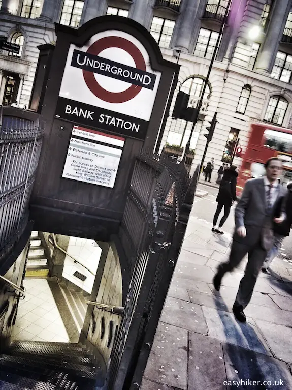 "side entrance of the Bank underground station in London"