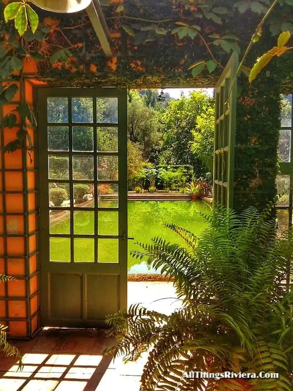 "looking out from the green house in the Serre de La Madone Garden"