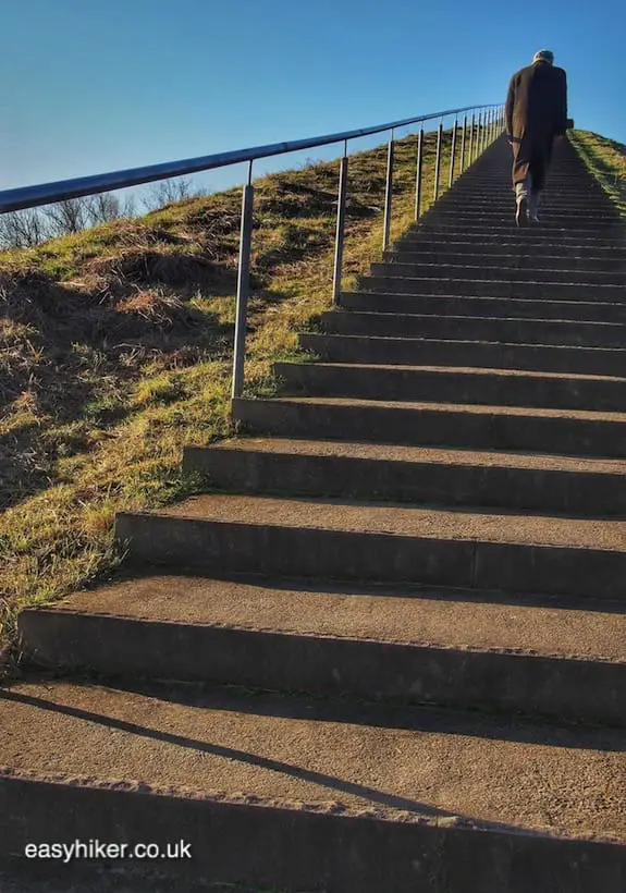 "going up a slagheap mountain on a walk to Chase Away Festive Stupor"