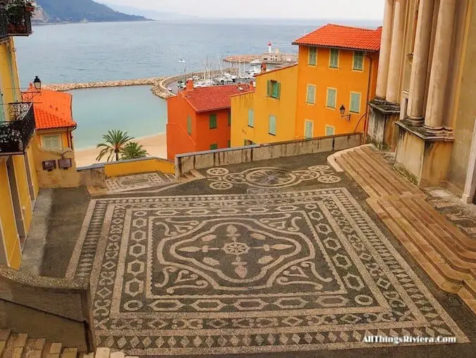 "Parvis de Basilique de St Michel of Menton- part of a scenic walk from France to Italy"