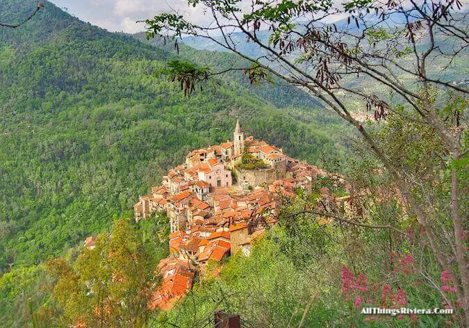 "view of Apricale from a lovely spring hike"