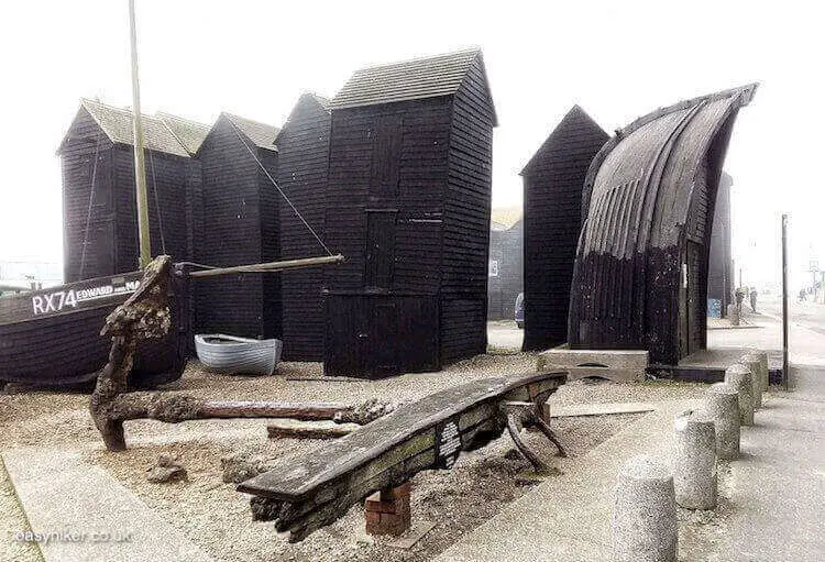 "wooden sheds of the fishermen of Hastings"