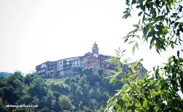 "Castel Vittorio seen from Pigna on the easiest of easy hikes in Liguria"