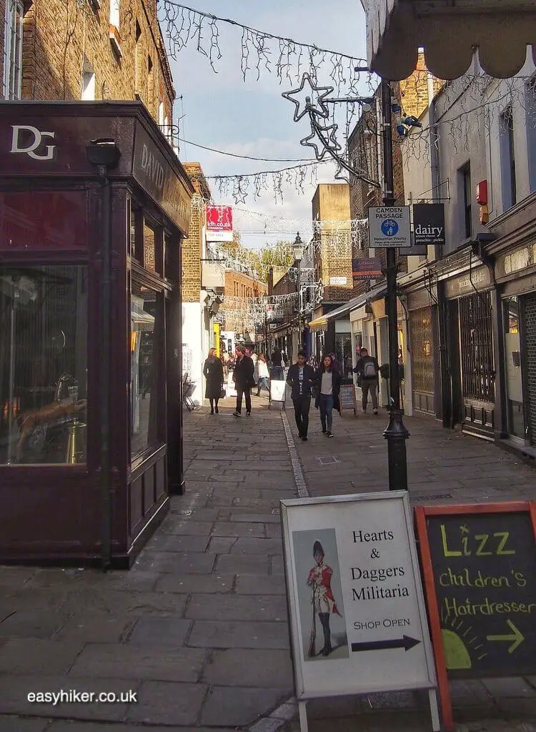 "Camden Passage along a gentrified London walk""