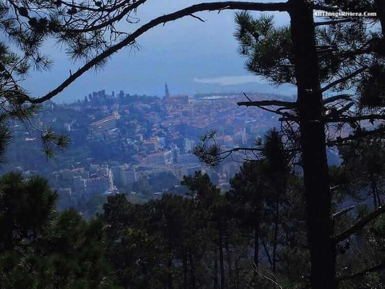 "Menton from the trail hiking the French Riviera mountains"