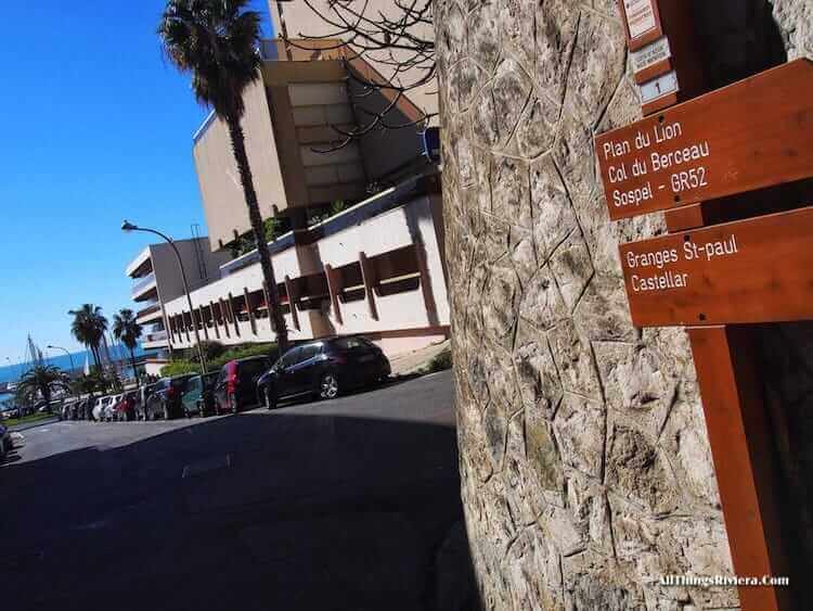 "trailhead of the hike up the steep hills of Menton"