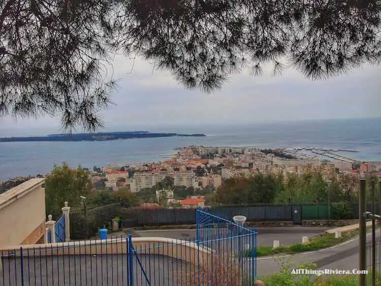 "Ile de Lerin seen from the Promenade du Belvedre Hiking in Cannes"