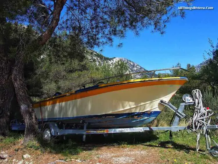 "boat high up in the French Riviera mountains"