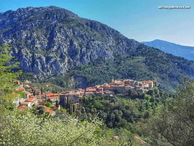"view of Gorbio when hiking the French Riviera mountains"