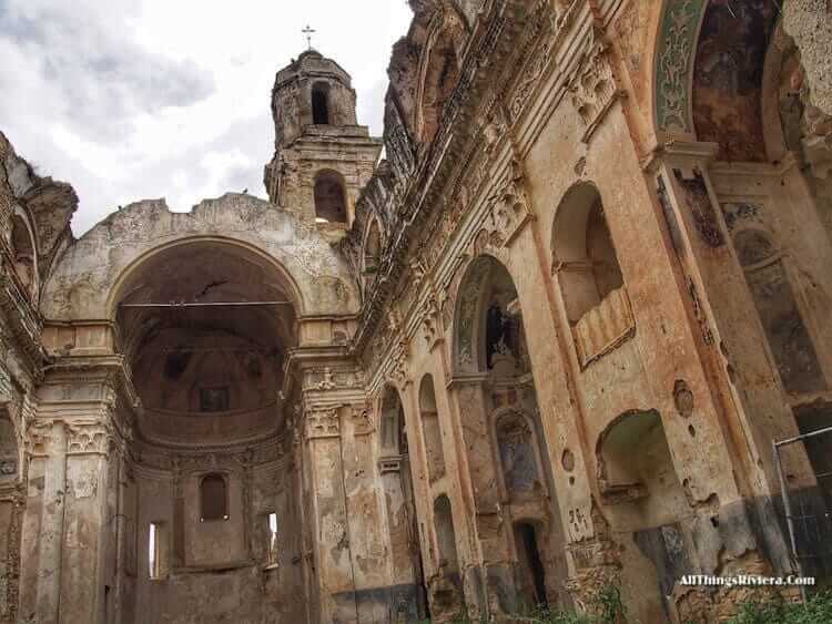 "inside church ruins in Bussana Vecchia"