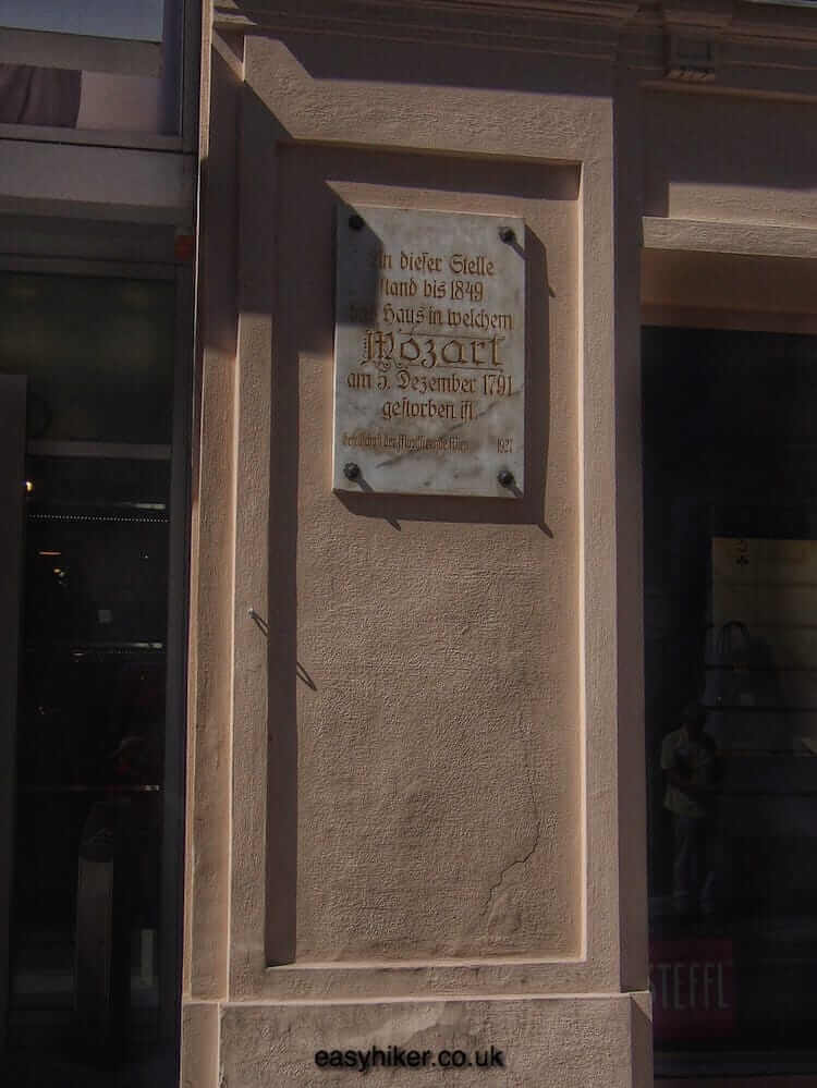"Plaque remembering place where Mozart lived in Vienna City of Music"