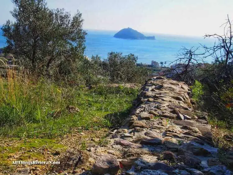 "view of the sea from a stretch of via Iulia Augusta"